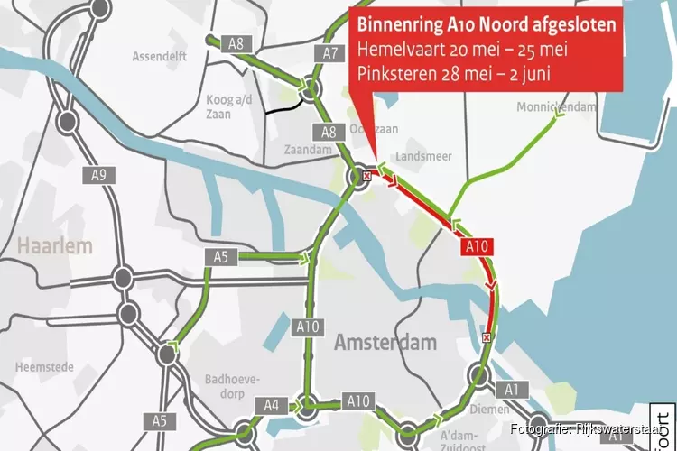 A10 Noord vanaf vandaag een aantal dagen dicht voor groot onderhoud